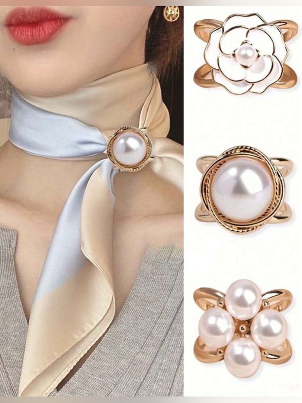 Pearl Accent Gold Scarf Ring set M837